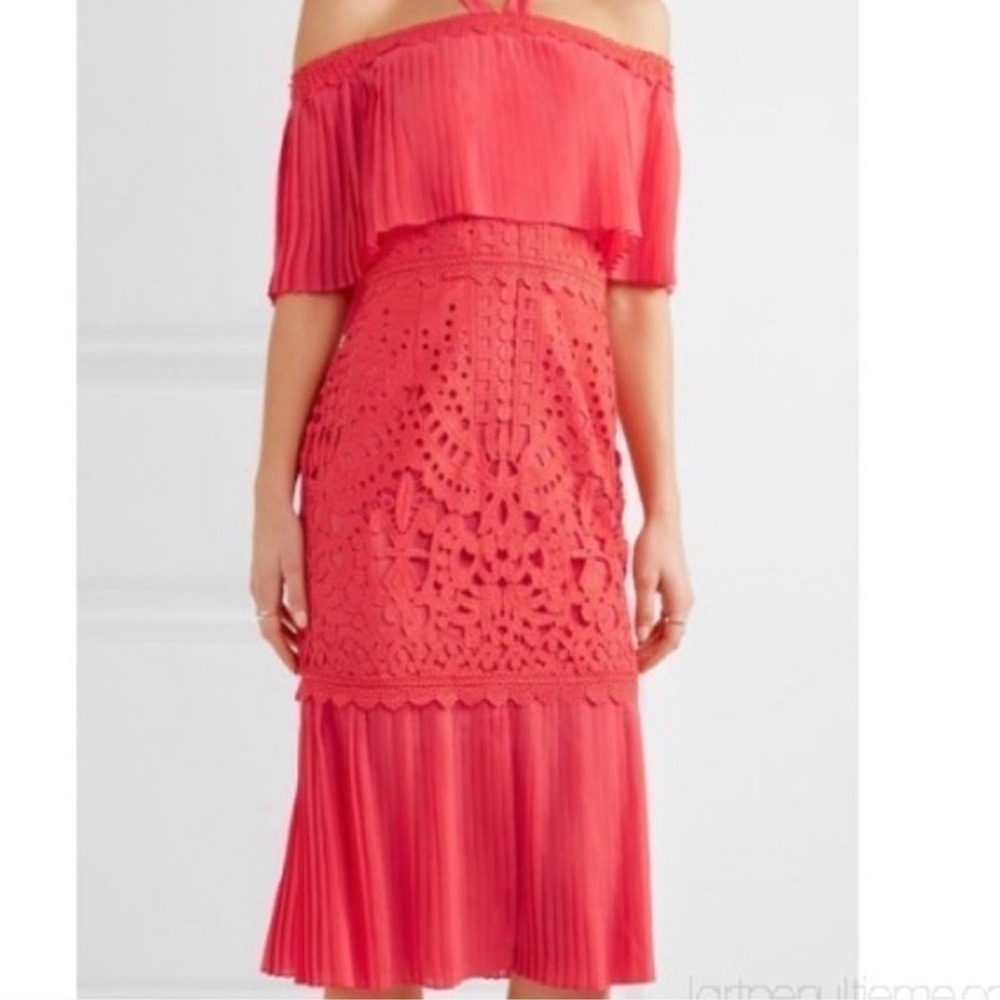 Temperley London Coral Berry Lace Cocktail Dress